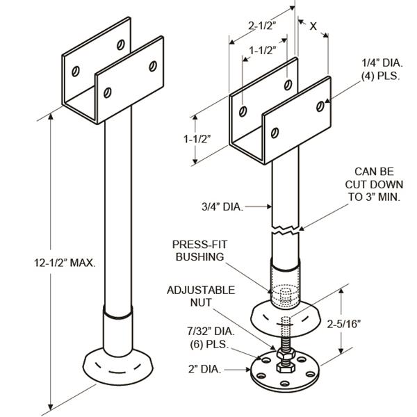 PILASTER SUPPORT BRACKET 1 STAMPED S/S FLOOR MOUNT ONLY - Toilet Partition  Hardware - Jacknob