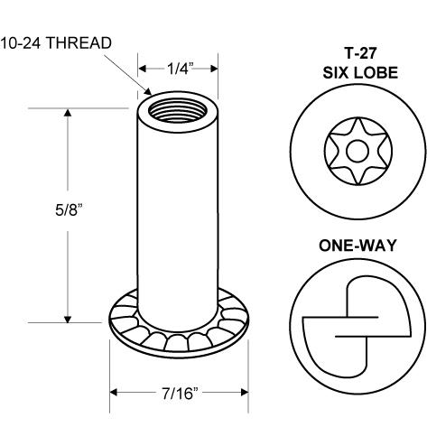 Buy Barrel nut Torx tamper proof; 10-24 x 5/8 chrome plated steel sold per  100